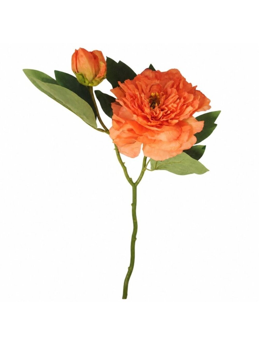 Coral Orange Peony Flower Stem 19 Inch Faux Floral 6 Inch Bloom